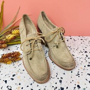 FRYE Caroline Taupe Tan Suede Leather Wedge Lace Up Women’s Loafer Shoes Sz 8.5